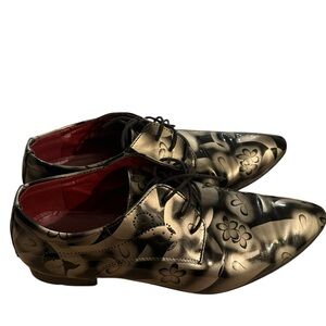 Men's Floral Oxford Shoes in Black and Gold